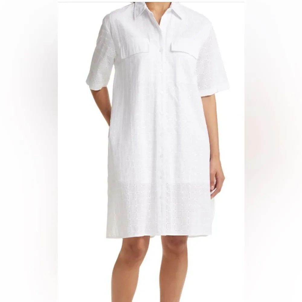 Nordstrom Cotton Eyelet Elbow Sleeve Midi Dress NWT